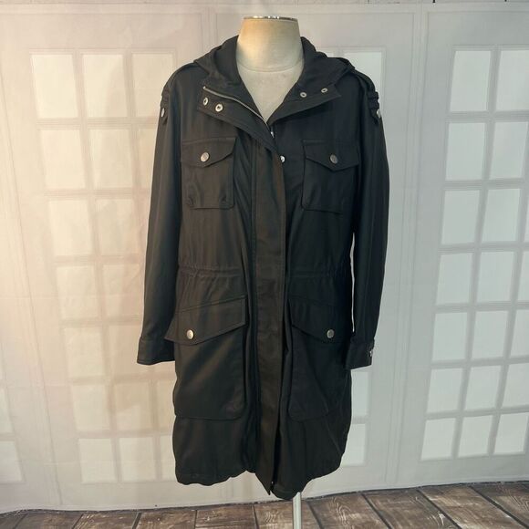 BCBGeneration Jackets & Blazers - BCBGeneration Black Full Zip Hooded Lined Leather Look Jacket Size Large